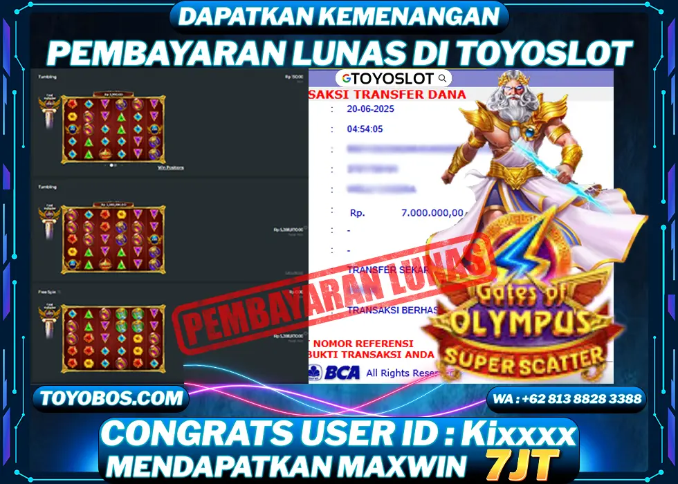 BUKTI KEMENANGAN Gates of Olympus Super Scatter Rp7,000,000- LUNAS
